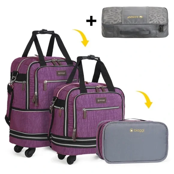 Biaggi Zipsak luggage under-seat expandable carry-on Purple bag roller wheels - Picture 1 of 9